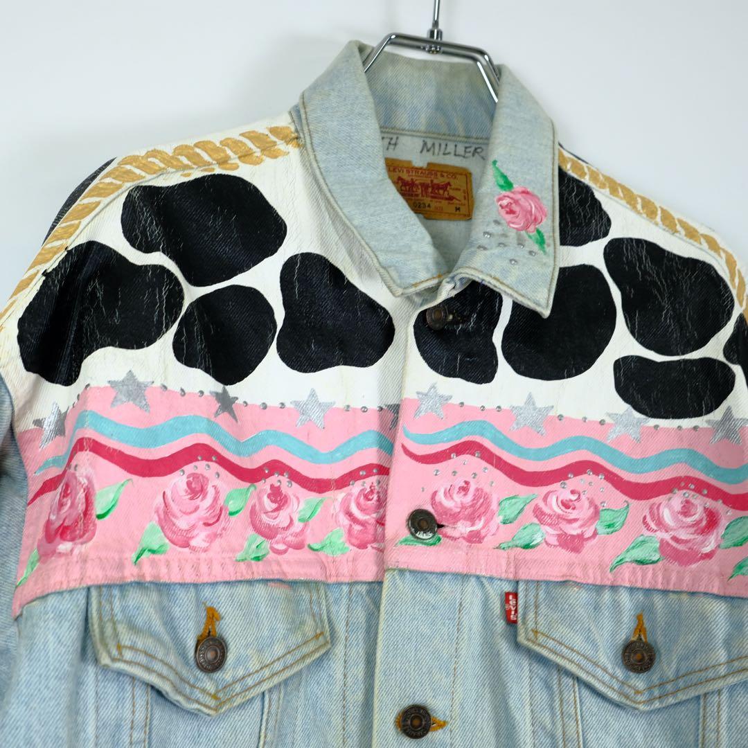 80s Levi's 70507 ハンドペイント デニムジャケットカウ柄