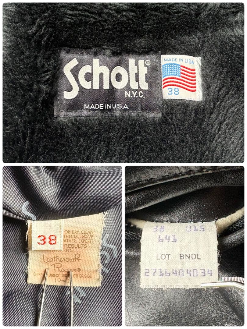 米国製38 SCHOTT ショット シングル ライダース ボアライナー L