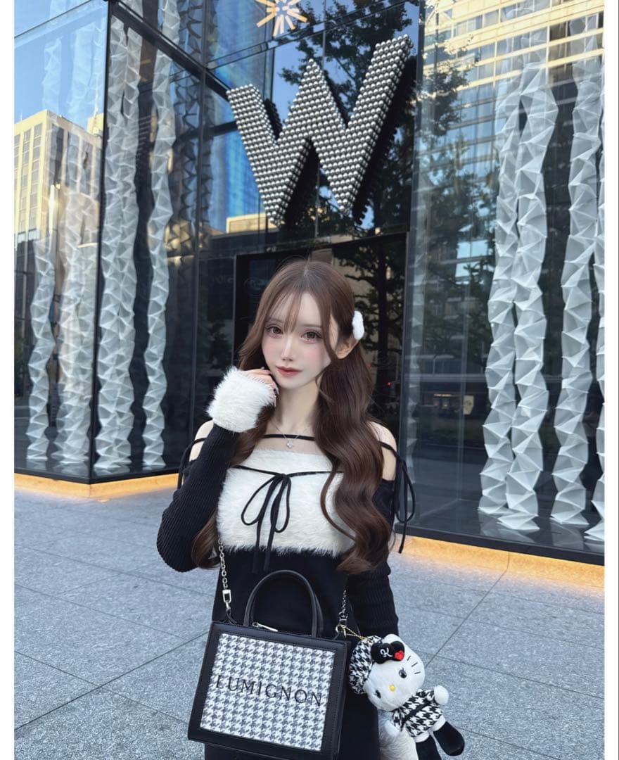 ヨシ 様 Lumignon houndstooth 2way bag ブラック
