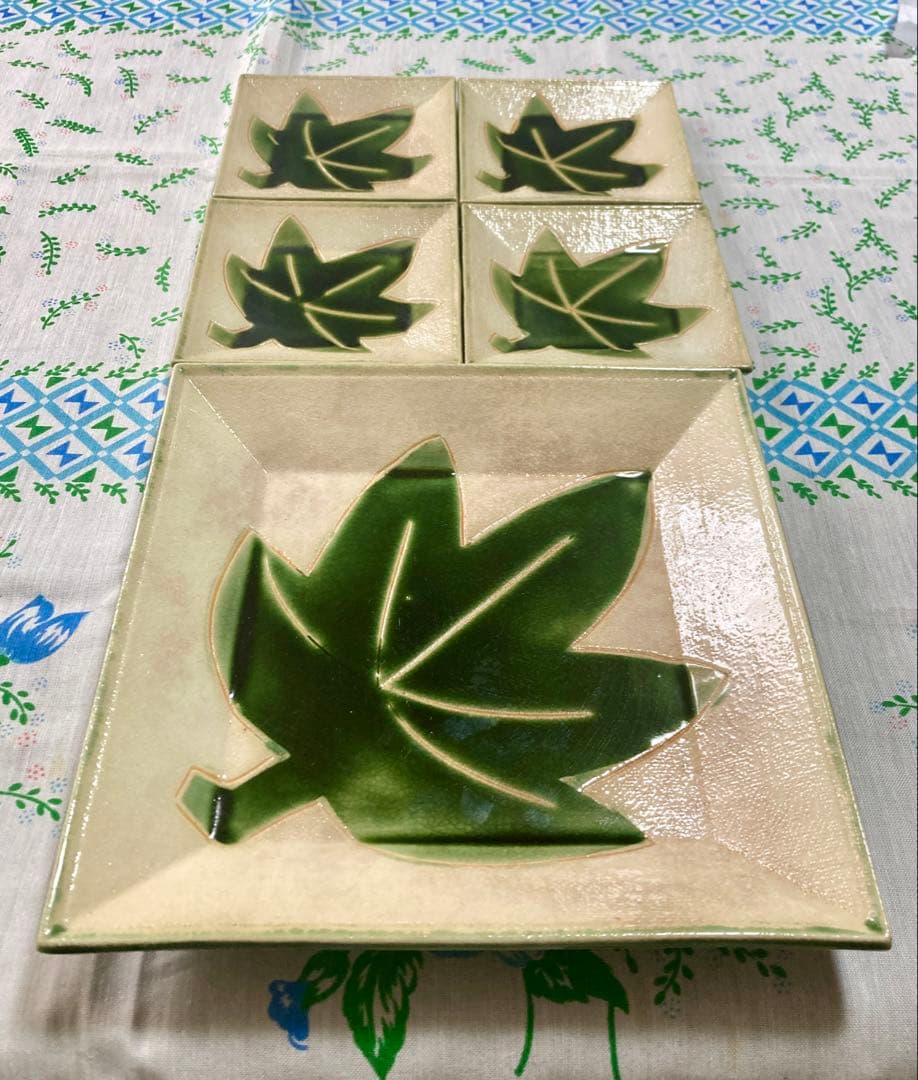 瀬戸焼織部 谷口明一 楓 中皿1枚・小皿4枚