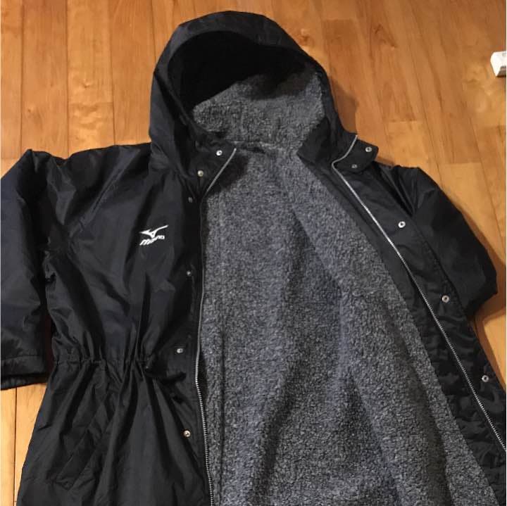 バックロMIZUNO裏ボアロングベンチコートMブラック