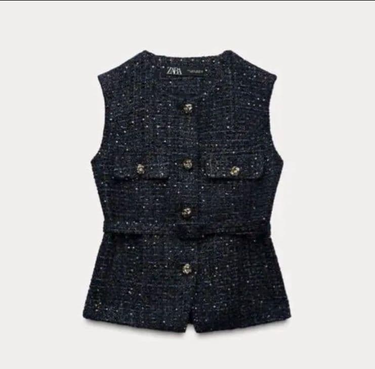 ☆新品☆ZARA ザラ ラメ ミックス ツイード インスタ 金ボタン ベスト M