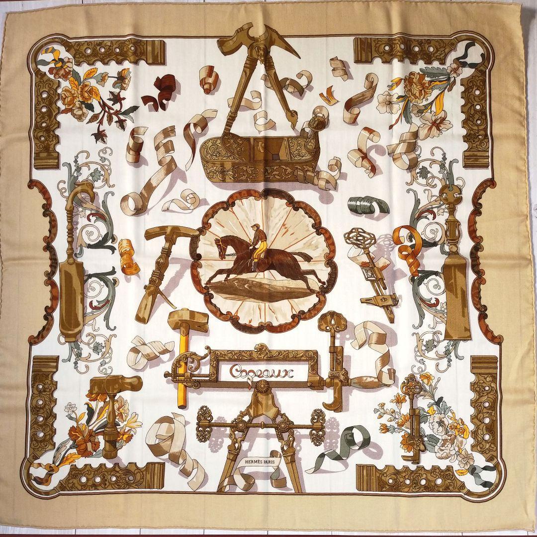 ☘️未使用に近い☘️HERMES カシミヤ カレ90　Copeaux おが屑