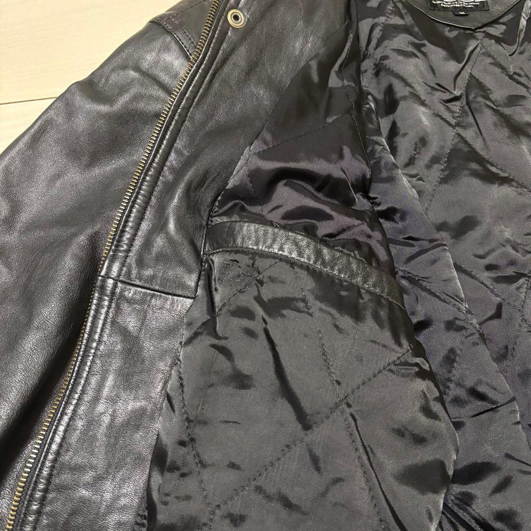 90s JACKERS 本革レザージャケット　短丈　中綿　牛革　ブラック　M