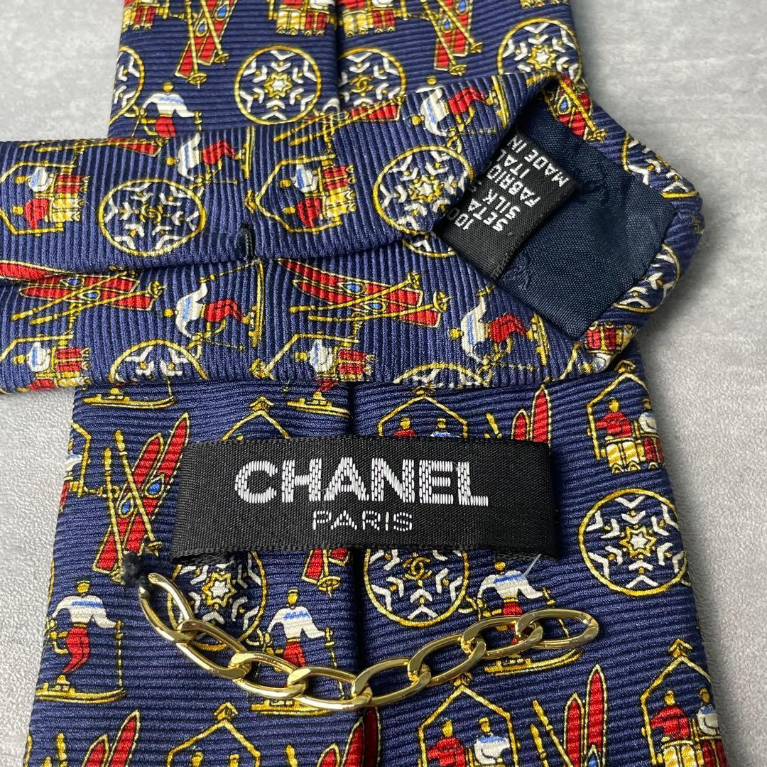 CHANEL シャネル スキー柄 スノー柄 リフト ネクタイ ネイビー 紺