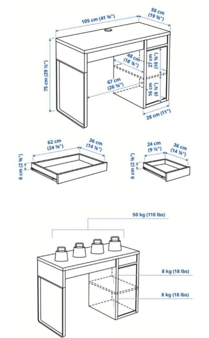 《送料込》IKEA ミッケ ブラック 作業机 学習机 デスク テーブル引出し