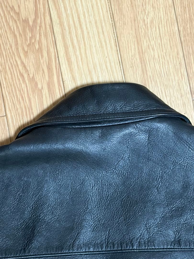 UISM ブラック レザー ダブルライダースジャケット