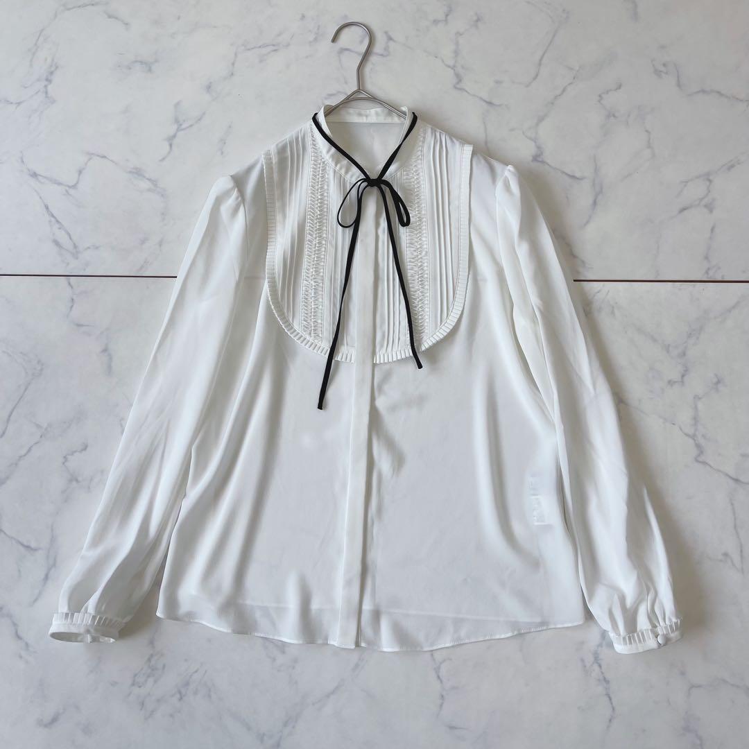 【美品】LOULOU WILLOUGHBY フリル プリーツ リボン ブラウス白