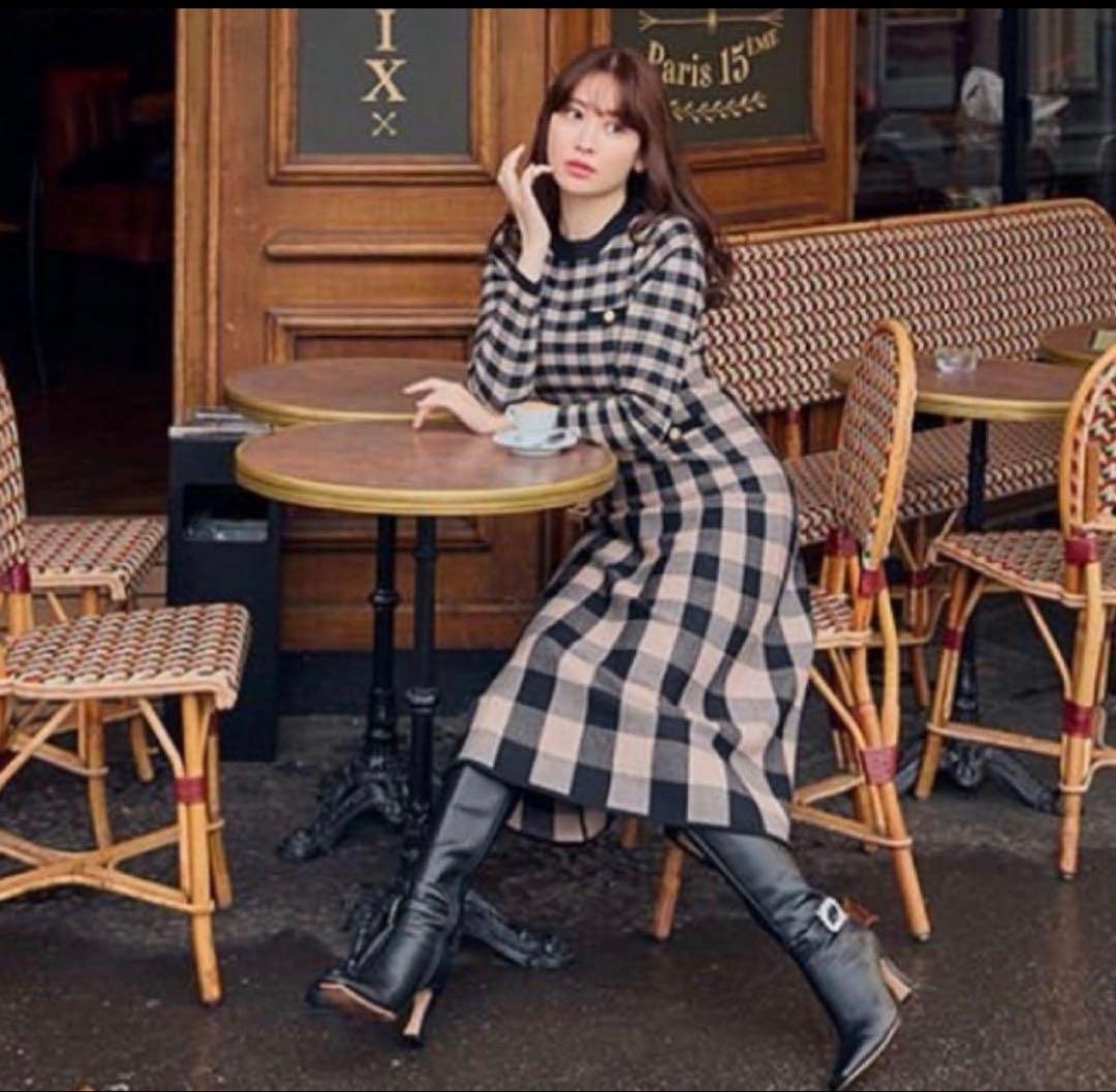 ワンピース herlipto Plaid Jacquard Knit Dress