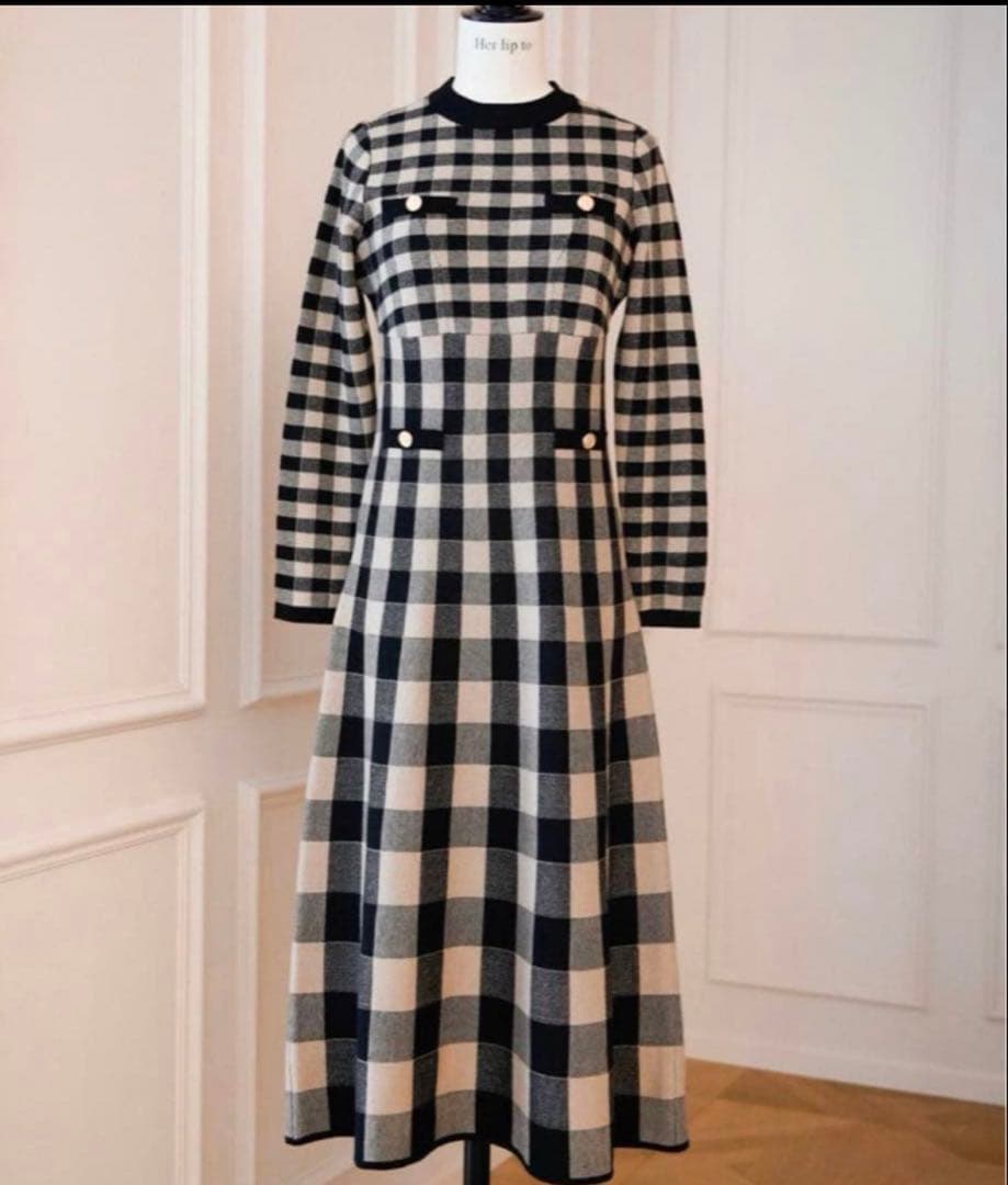 ワンピース herlipto Plaid Jacquard Knit Dress