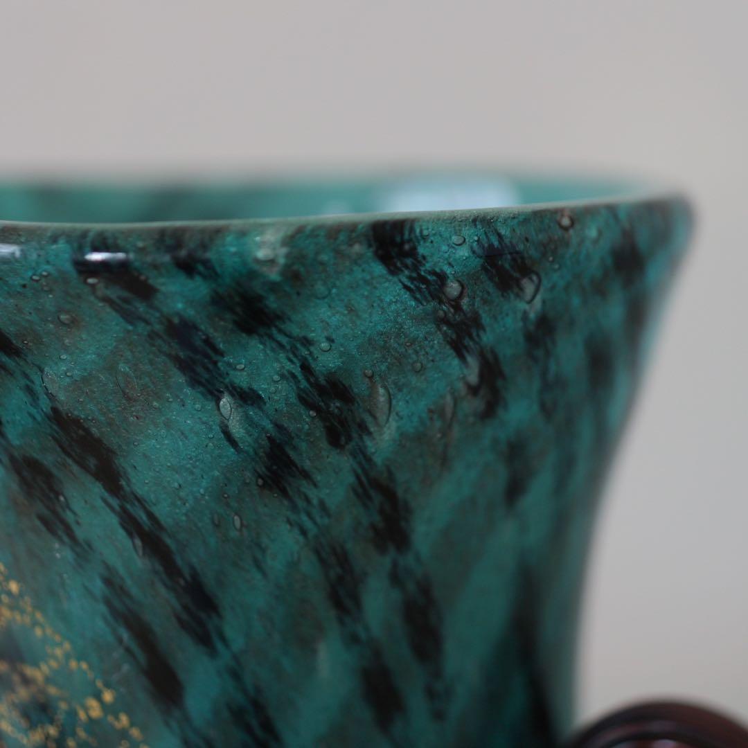 Vintage Glass Vase | 碧と金 ヴェネチアン様式 手吹き花瓶