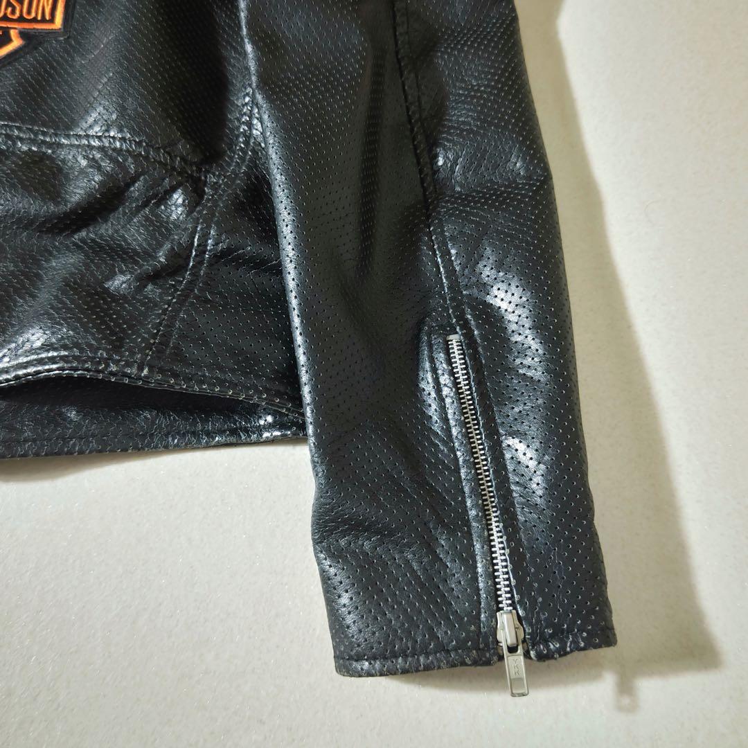 ホーンワークス　ライダースジャケット　本革　パンチング加工　ダブル　黒　メッシュ