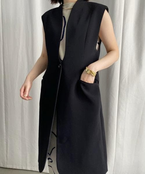 新品 Ameri WAVE COLLAR ANGULAR VEST ロング ジレ