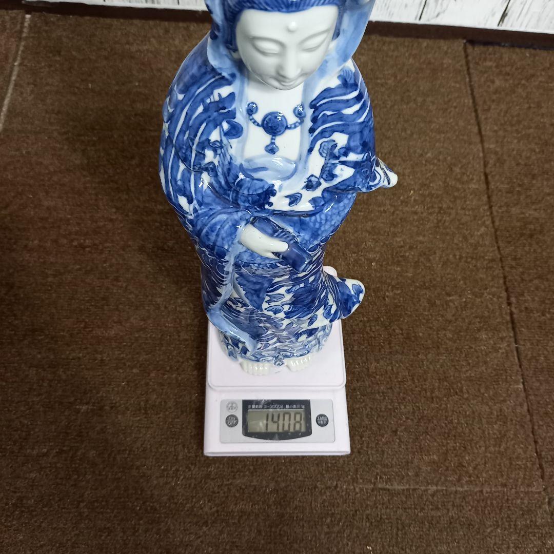 観音菩薩立像　九谷焼　染付　高さ35cm