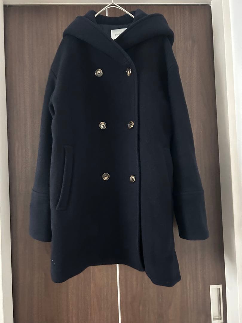SHIPS any シップス フーデット ミディ コート 40 ネイビー 美品