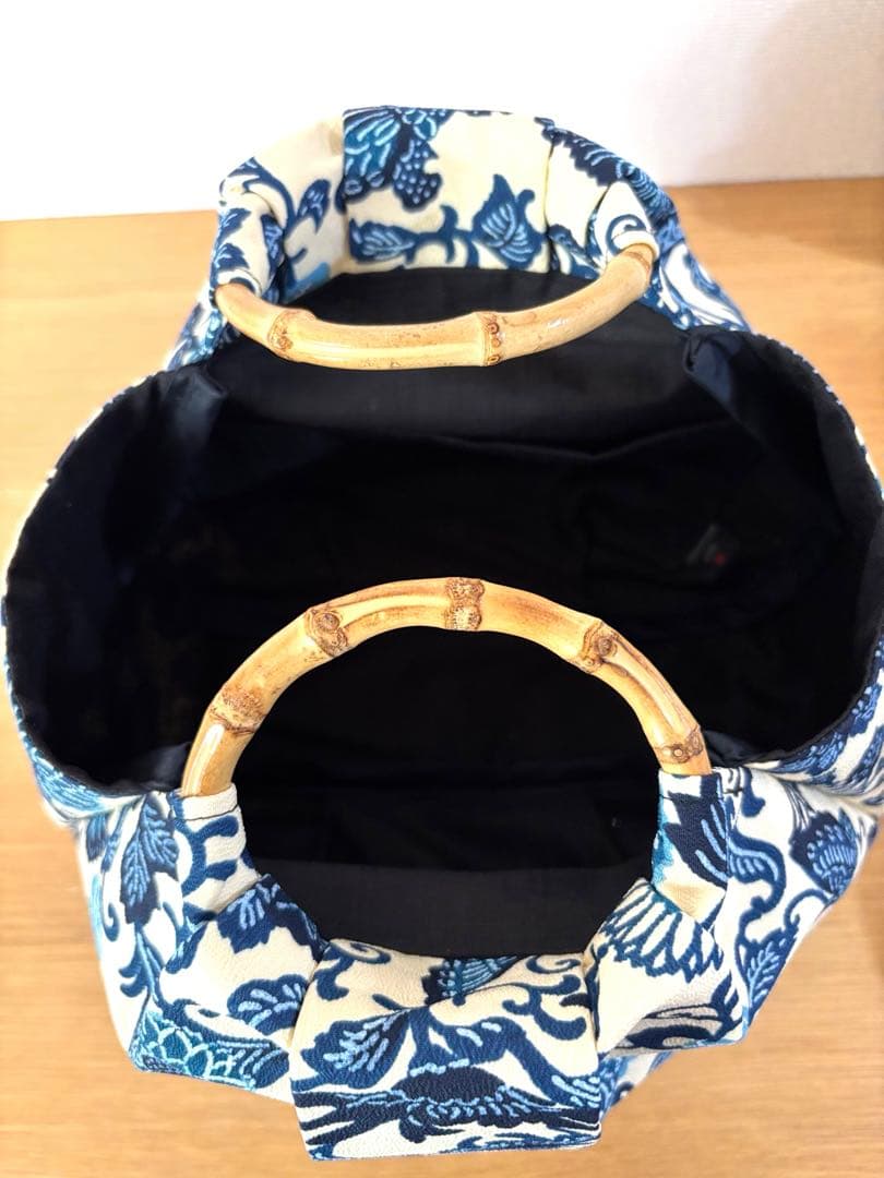 和装バック　着物バック　琉球紅型　紅型生地　菊と蝶（青)入学卒業結婚式七五三振袖