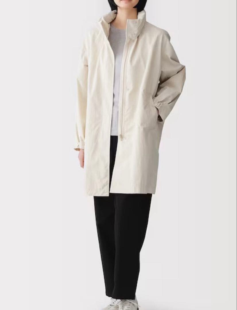 無印良品　撥水UVカットフードがしまえるロングコート　アイボリー.XL