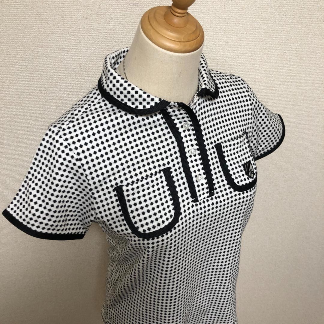 【美品】ジャックバニー ドット柄ポロシャツ 白黒 L ゴルフウェア レディース