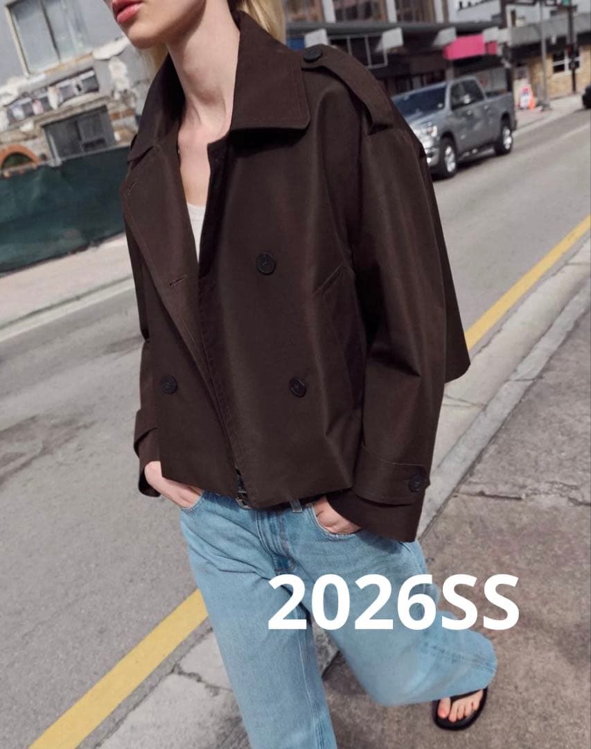 【新品同様】ZARA 今期購入 ショートダブルブレストトレンチコート ブラウン