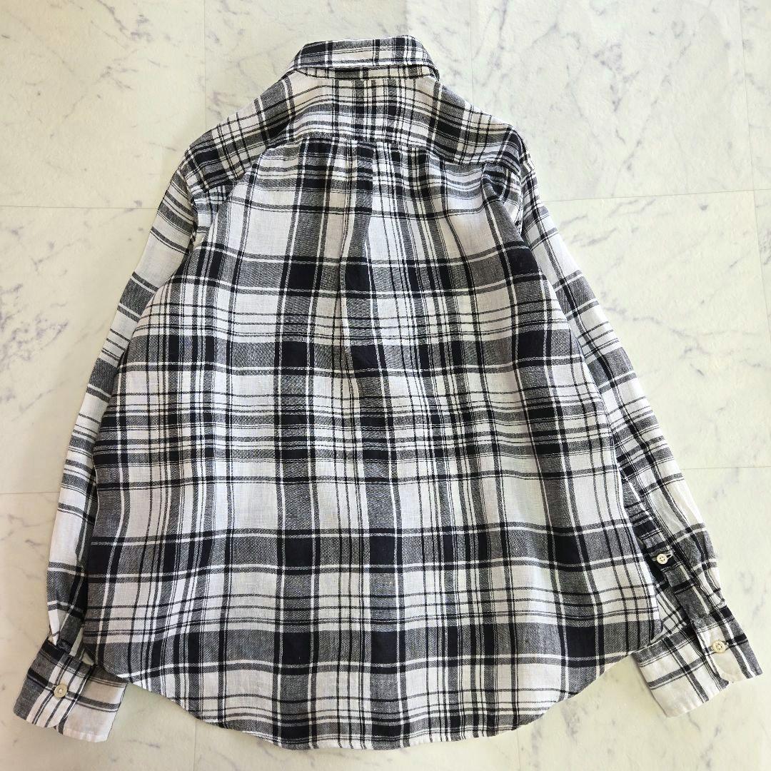 ラルフローレン 麻 リネン 白黒 モノトーンチェック柄シャツ Lサイズ