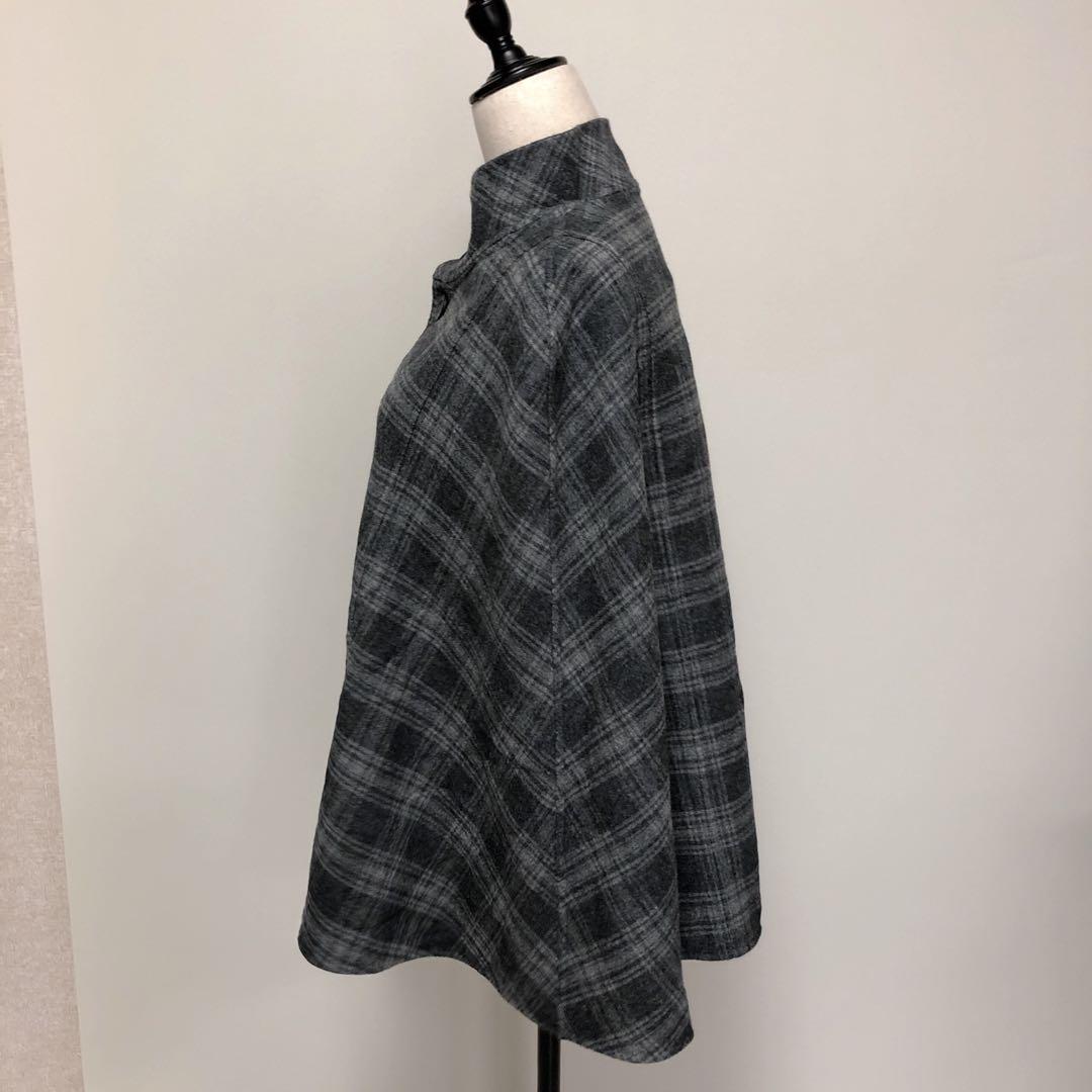 【希少美品】レリアン　リバーシブル　ポンチョ　ケープコート　グレー　チェック