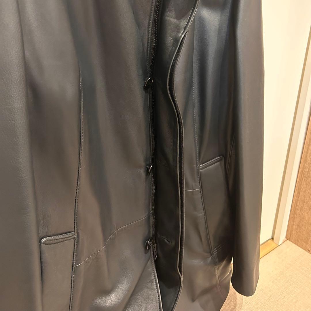 【美品】DURBAN 本革 レザー ロングコート 黒 メンズ 裏地付き ダーバン