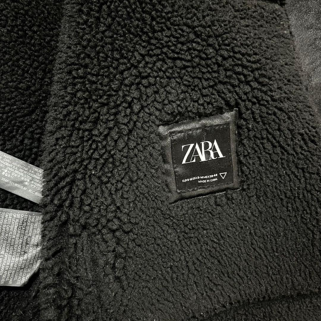 ZARA フード付き　ムートン　フェイクレザージャケット　ムートンジャケット