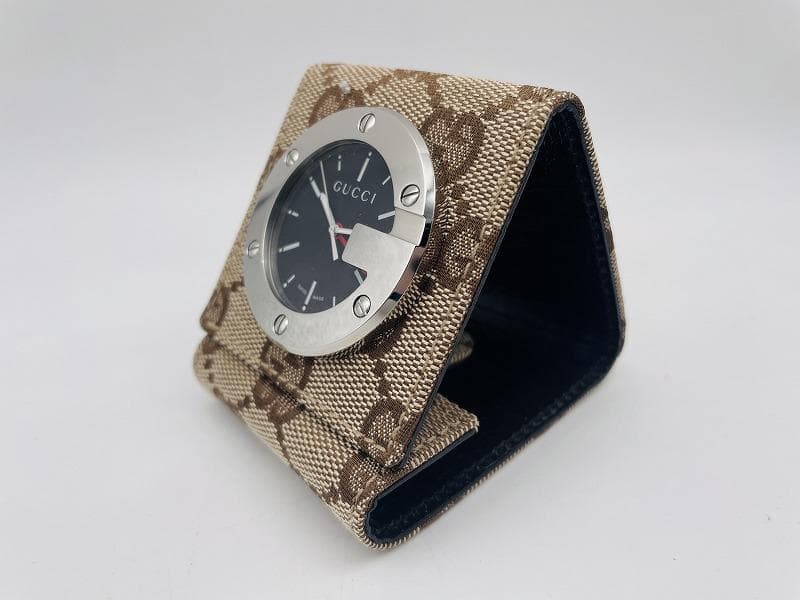 グッチ GUCCI トラベルクロック GGキャンバス 置時計 動作品