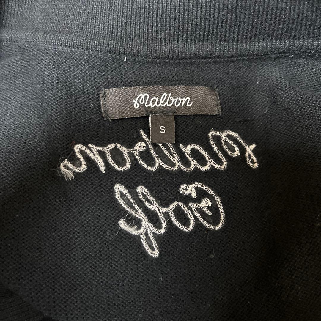 Malbon GOLF メンズ ロゴ ニット ポロシャツ 黒S