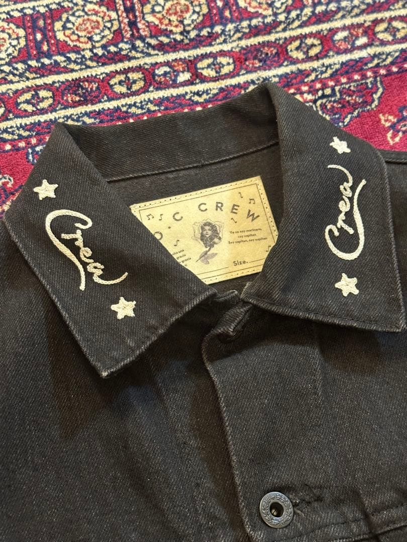 O.C CREW オーシークルー 襟刺繍 ブラックデニム ジャケット L 日本製