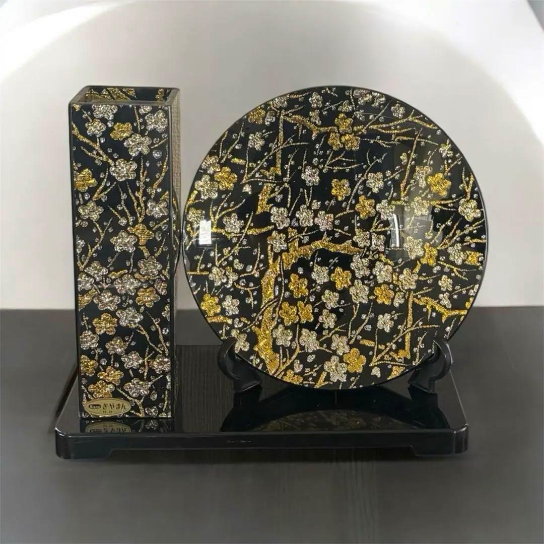 【即日配送】「Kano」金蒔絵 花瓶 丸盆 和風インテリア 漆器
