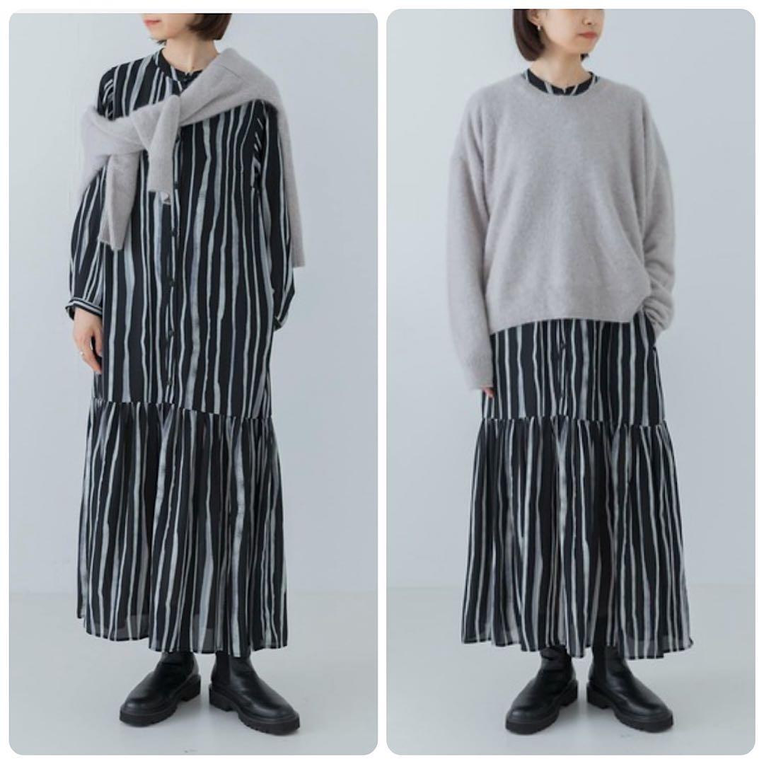 【タグ付き未使用】アーバンリサーチ ランダムストライプワンピース バンドカラー