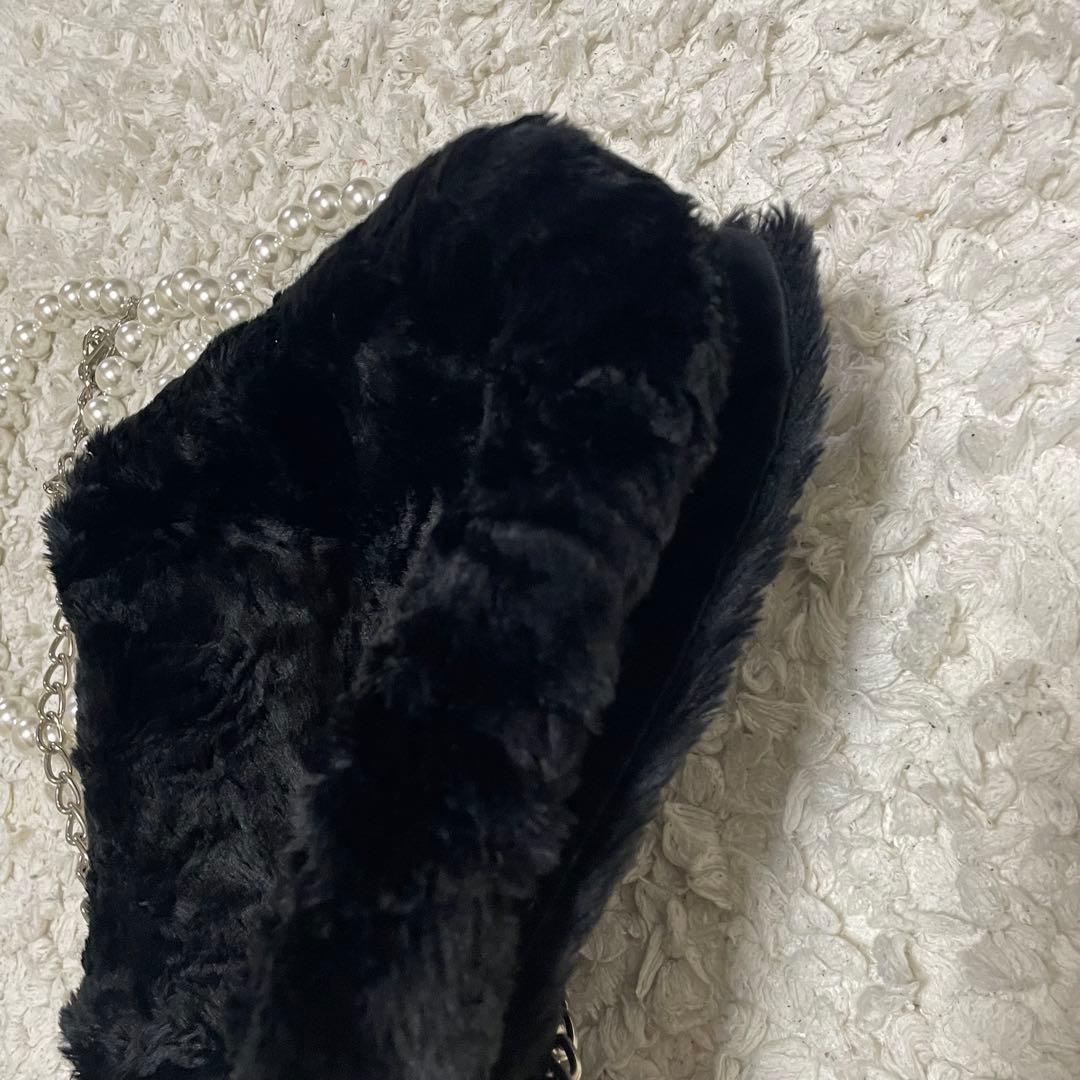 LIMI feu パールチェーン フラップ ファーショルダーバッグ