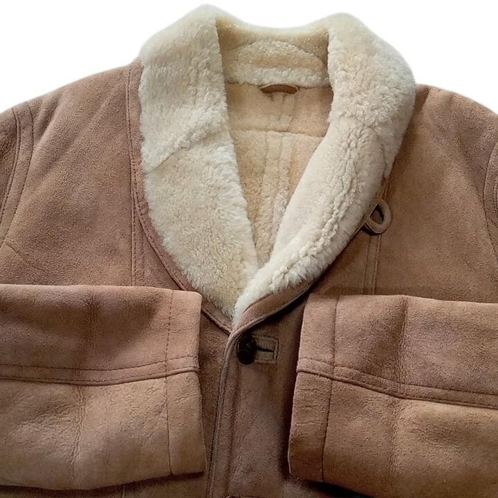 美品 90s BEAMS別注 LETHER WORKS 羊革 ムートンコート M