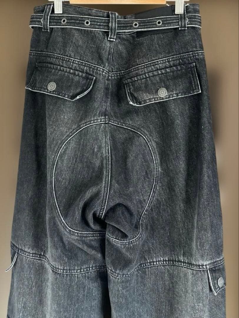 masonprince ダメージ加工 スタッズ カーゴデニムパンツ　ベルト付き