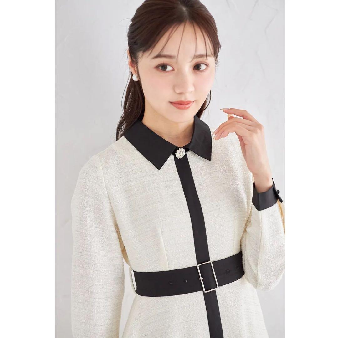 《新品タグ付き》トッコ♡ ベルト付き配色ラメツイードシャツワンピース