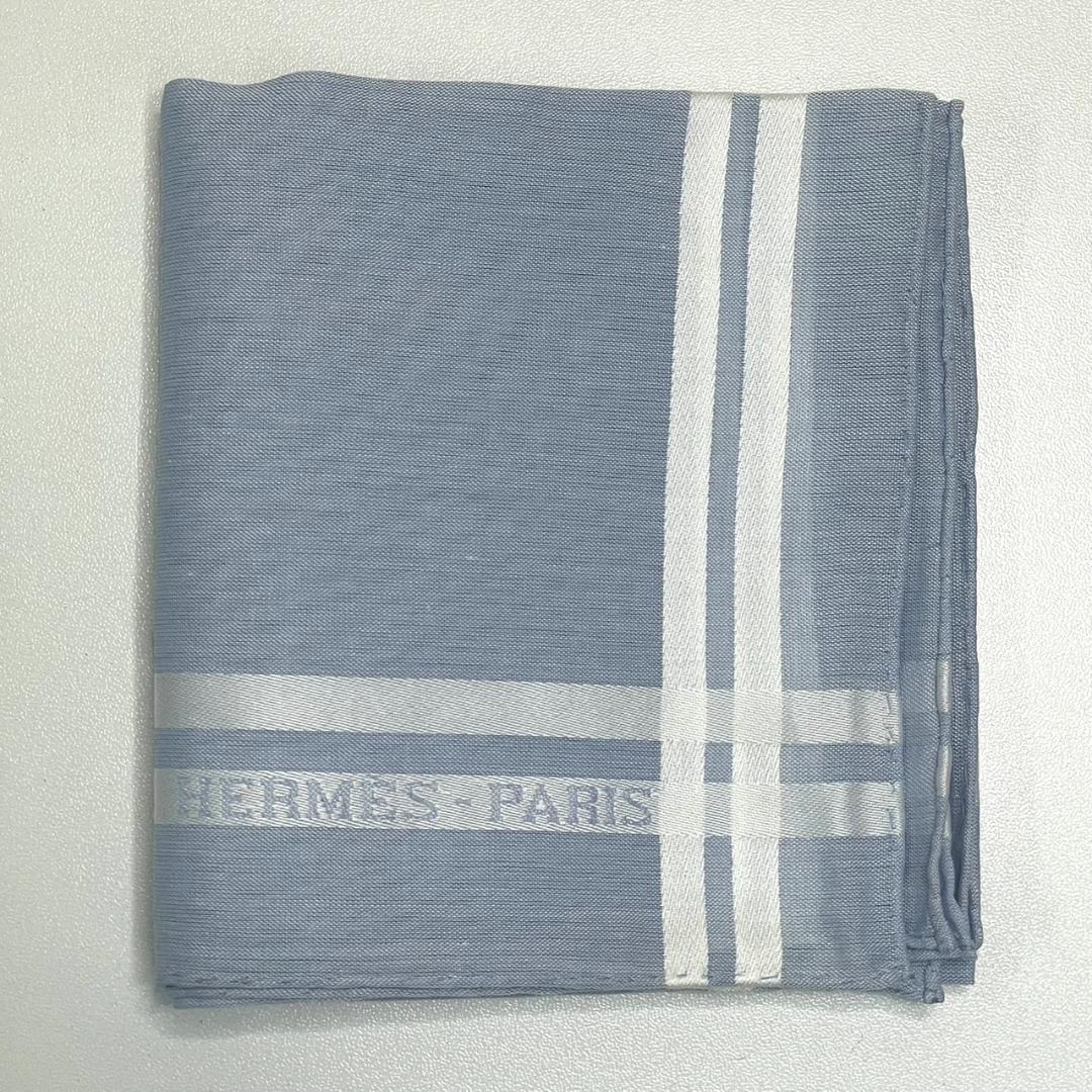 【新品】HERMES ライトブルー ストライプ ハンカチ エルメス