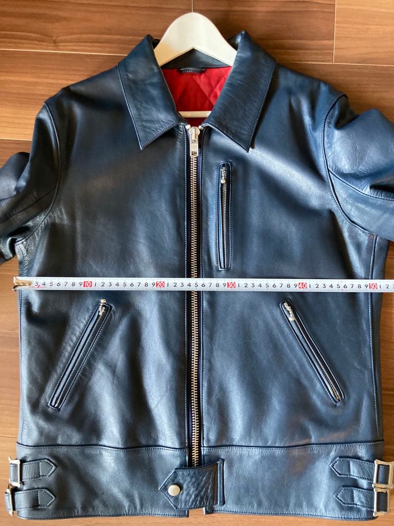 ROTAR ネイビー レザーシングルライダースジャケット