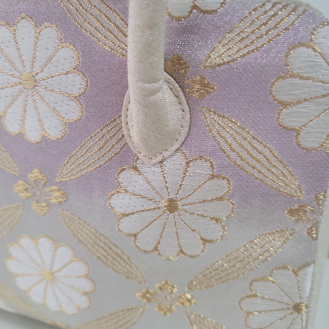 和装用利休バッグ 薄紫と薄緑のグラデーションに 菊文様などの刺繍