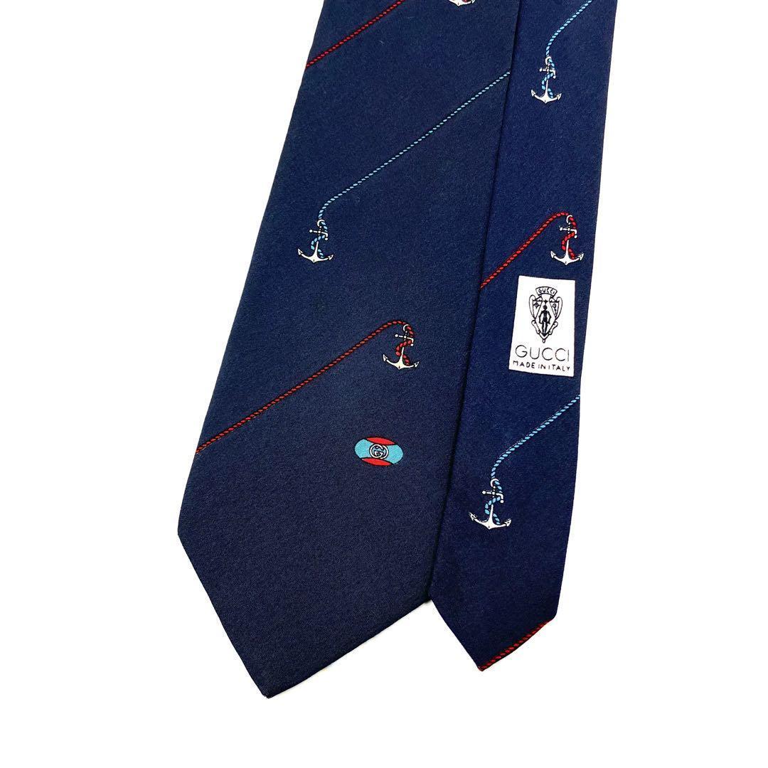 ◆美品◆GUCCI グッチ ネクタイ 紺色 碇柄 カジュアル