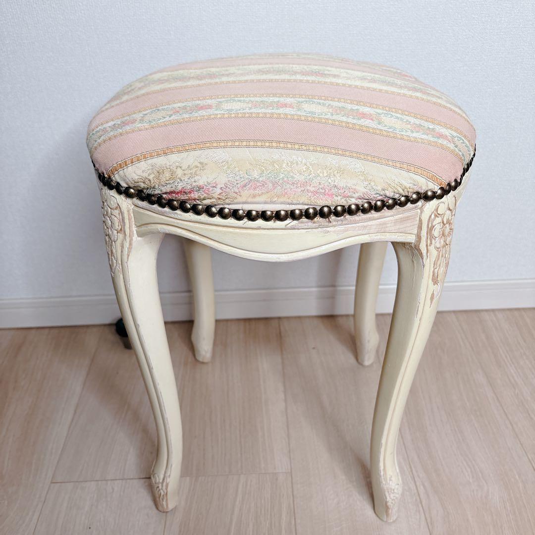 イタリア家具　ロココ調　スツール　オットマン　白家具　姫家具　美品