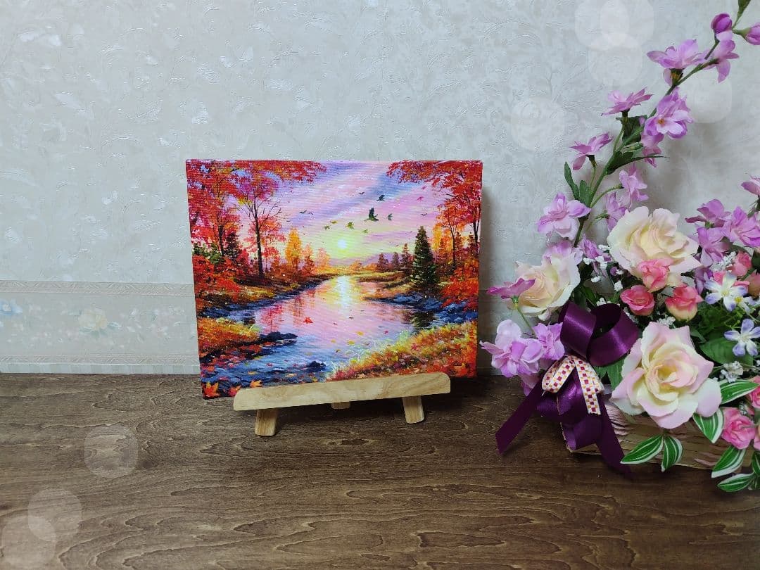 な*み様 【夕刻の秋】アクリル画 F3 風景画 絵画
