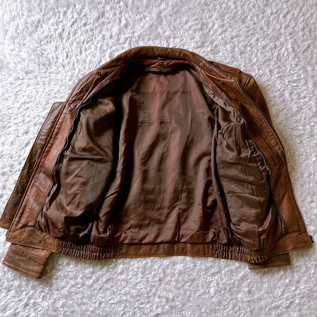 希少✨Leather Jacket ブラウン　ライダース　a-2 ラムレザー
