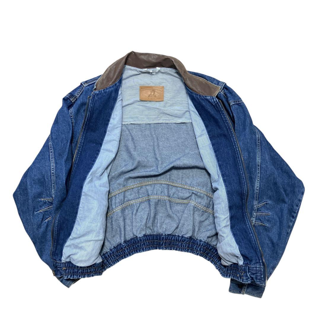 AUTHENTIC vintage 襟レザー切替デニムジャケットXL USA