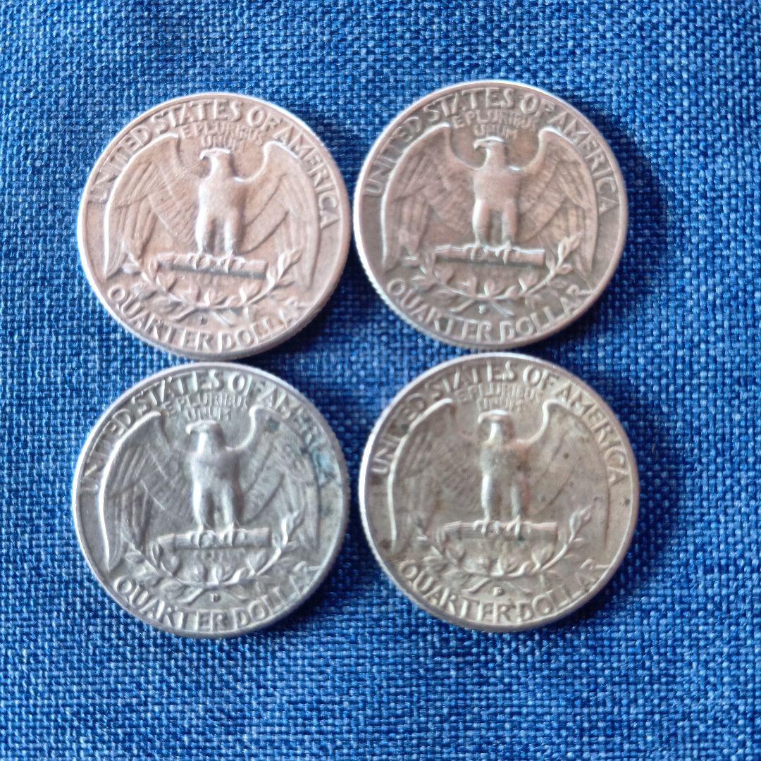1964年 アメリカ合衆国 クォータ銀貨 4枚セット
