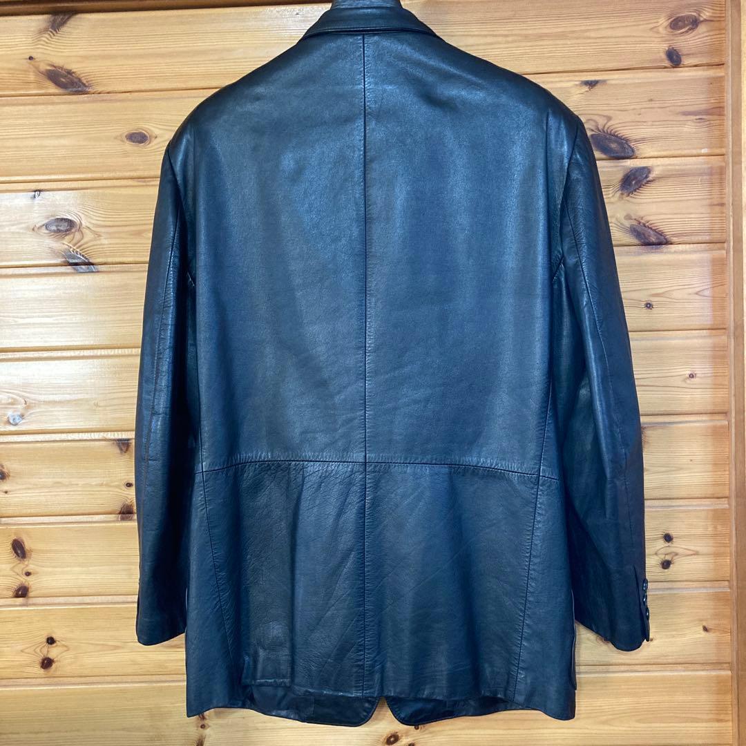 黒 レザージャケット シングルブレスト牛革ヴィンテージ