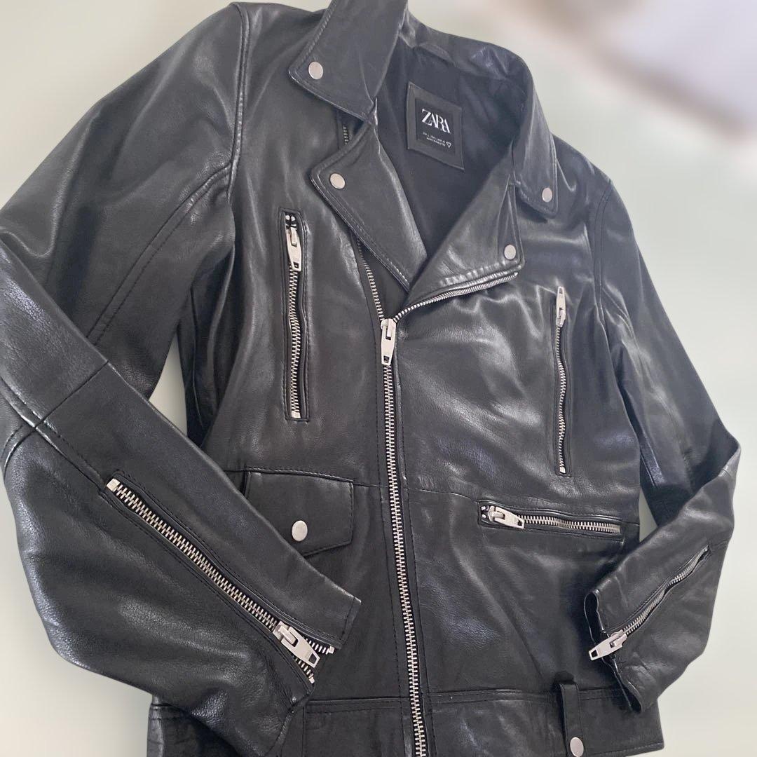 ZARA ブラック レザー ダブルライダースジャケット 羊革