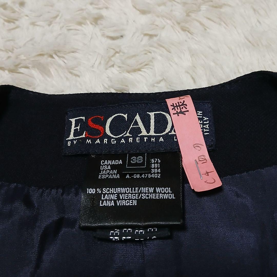 【極希少/美品】ESCADA 金釦 ノーカラーシャツワンピース リボンスリーブ