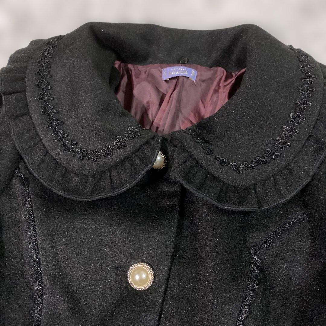♡美品♡アクシーズファムカワイイ　ロングコート　ブラック　フリル　M パール