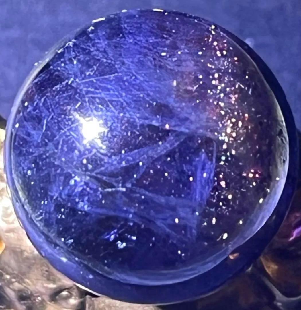 希少 高品質 アイオライトサンストーン スフィア　天然石　丸玉　バイカラー　宇宙